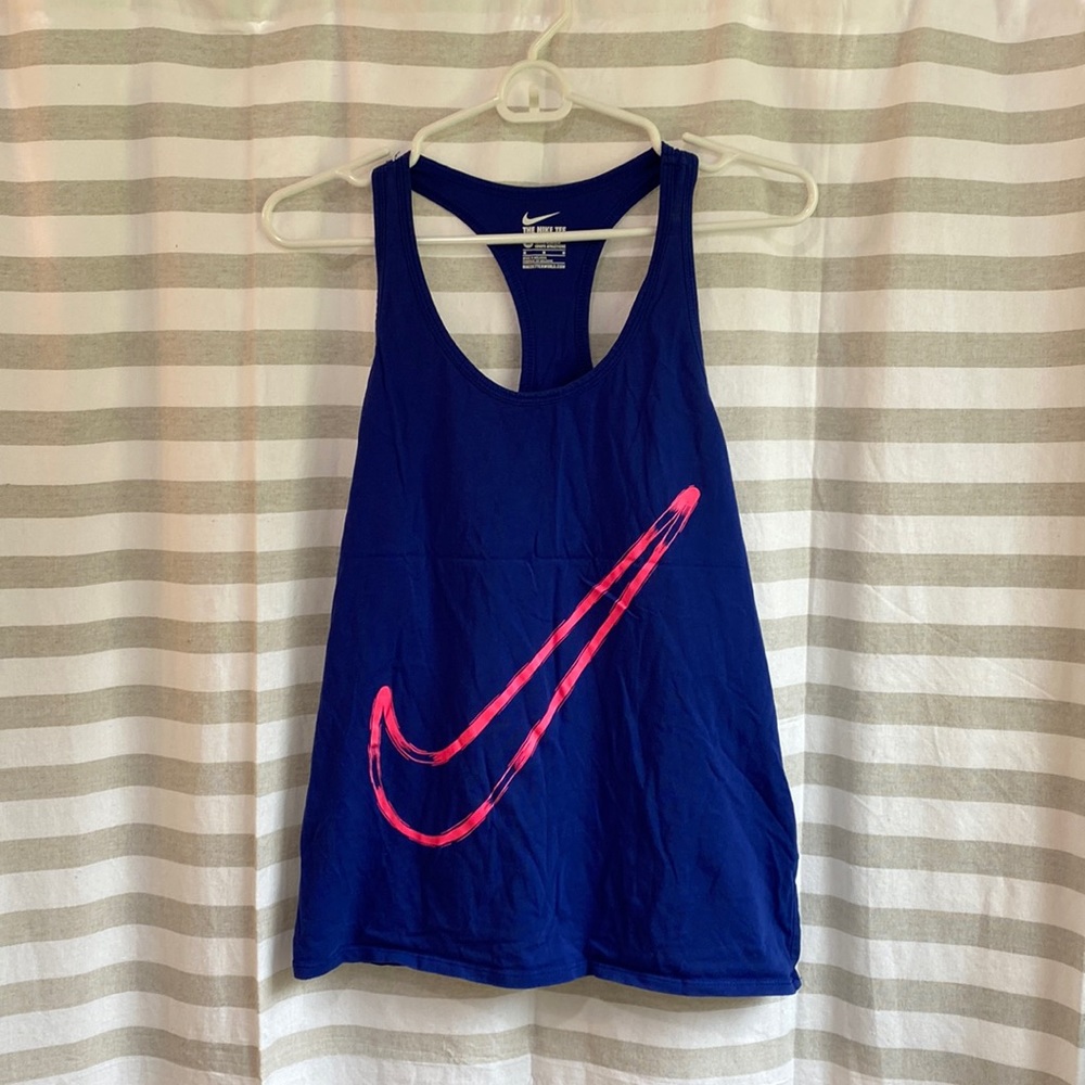 Nike Medium racer back tank top. Royal blue with hot pink swoosh